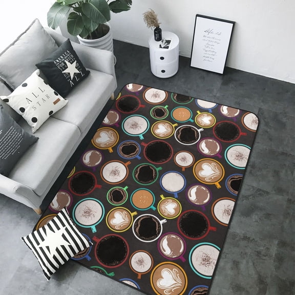 Area Rugs For Living Room Decor - Colourful Mug Coffee Print Soft Anti Slip Throw Washable Rugs 5x7 For Bedroom, Indoor Carpet For Bedroom Living Room 80x58In