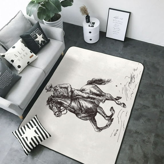 Area Rugs For Living Room Decor - Cowboy Ride A Horse Soft Anti Slip Throw Washable Rugs 5x7 For Bedroom, Indoor Carpet For Bedroom Living Room 80x58In