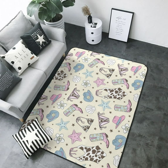 Area Rugs For Living Room Decor - Cowgirl hat boots swimsuit print Soft Anti Slip Throw Washable Rugs 5x7 For Bedroom, Indoor Carpet For Bedroom Living Room 80x58In