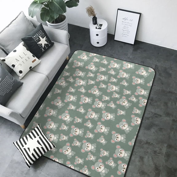 Area Rugs For Living Room Decor - Cute Bear Print Green Soft Anti Slip Throw Washable Rugs 5x7 For Bedroom, Indoor Carpet For Bedroom Living Room 80x58In