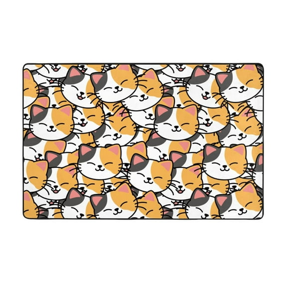 Area Rugs For Living Room Decor - Cute Cartoon Smiling Cat Face Anti Slip Throw Washable Rugs 3x5 For Bedroom, Soft Indoor Carpet For Bedroom Living Room 60x39In