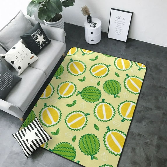 Area Rugs For Living Room Decor - Cute Durian Green Yellow Soft Anti Slip Throw Washable Rugs 5x7 For Bedroom, Indoor Carpet For Bedroom Living Room 80x58In