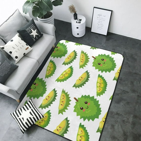 Area Rugs For Living Room Decor - Cute Durian Mint Green Soft Anti Slip Throw Washable Rugs 5x7 For Bedroom, Indoor Carpet For Bedroom Living Room 80x58In