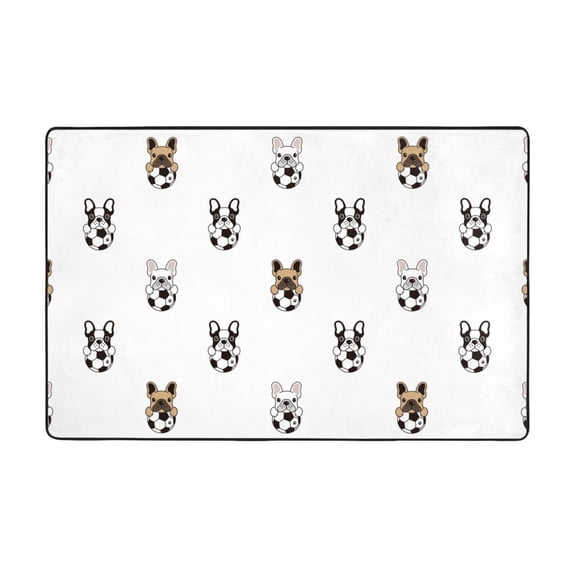Area Rugs For Living Room Decor - Cute French Bulldog Football Anti Slip Throw Washable Rugs 3x5 For Bedroom, Soft Indoor Carpet For Bedroom Living Room 60x39In