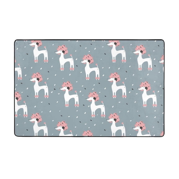 Area Rugs For Living Room Decor - Cute Poodle Dog Funny Gray Anti Slip Throw Washable Rugs 3x5 For Bedroom, Soft Indoor Carpet For Bedroom Living Room 60x39In