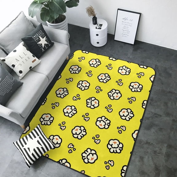 Area Rugs For Living Room Decor - Cute Popcorn Yellow Soft Anti Slip Throw Washable Rugs 5x7 For Bedroom, Indoor Carpet For Bedroom Living Room 80x58In