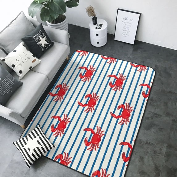 Area Rugs For Living Room Decor - Cute Red Crabs With Nautical Soft Anti Slip Throw Washable Rugs 5x7 For Bedroom, Indoor Carpet For Bedroom Living Room 80x58In