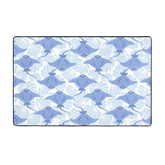 Area Rugs For Living Room Decor - Cute Stingray Blue Shells Anti Slip Throw Washable Rugs 3x5 For Bedroom, Soft Indoor Carpet For Bedroom Living Room 60x39In