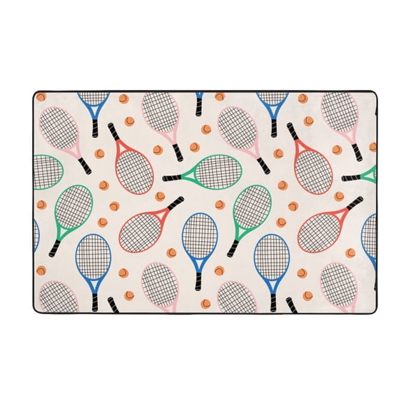 Area Rugs For Living Room Decor - Cute Tennis Racket Anti Slip Throw Washable Rugs 3x5 For Bedroom, Soft Indoor Carpet For Bedroom Living Room 60x39In