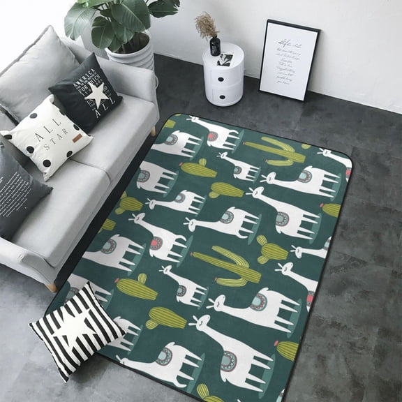 Area Rugs For Living Room Decor - Cute alpaca Lamas cacti Soft Anti Slip Throw Washable Rugs 5x7 For Bedroom, Indoor Carpet For Bedroom Living Room 80x58In