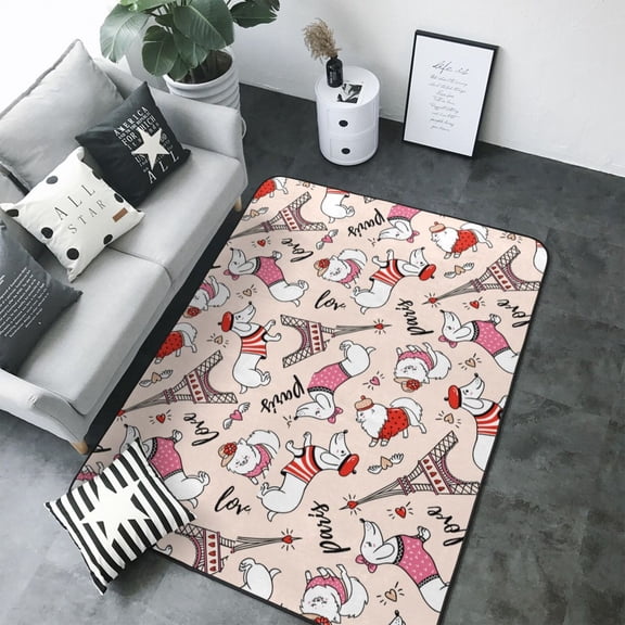 Area Rugs For Living Room Decor - Dachshund And Eiffel Tower Soft Anti Slip Throw Washable Rugs 5x7 For Bedroom, Indoor Carpet For Bedroom Living Room 80x58In