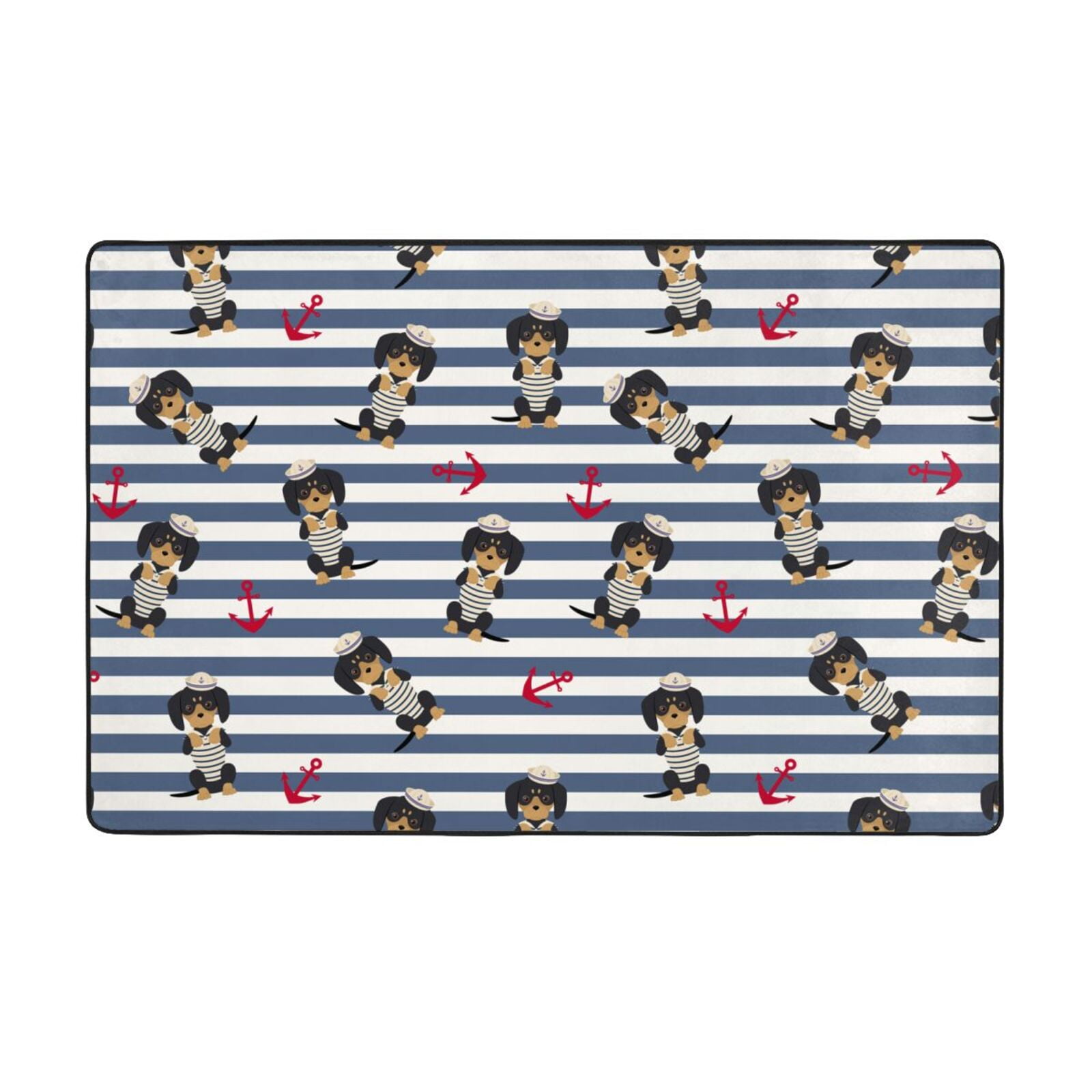 Area Rugs For Living Room Decor - Dachshund Puppy Anchors Stripe Anti ...