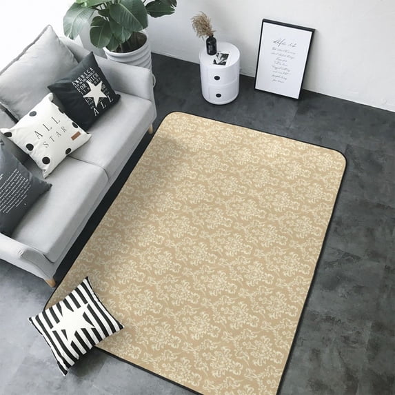 Area Rugs For Living Room Decor - Damask Beige Tan Brown Soft Anti Slip Throw Washable Rugs 5x7 For Bedroom, Indoor Carpet For Bedroom Living Room 80x58In