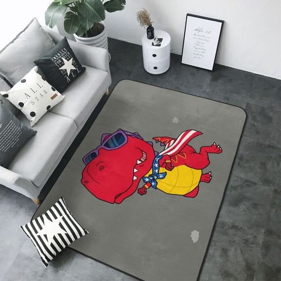 Area Rugs For Living Room Decor - Dinosaur Super Hero Cartoon Soft Anti Slip Throw Washable Rugs 5x7 For Bedroom, Indoor Carpet For Bedroom Living Room 80x58In