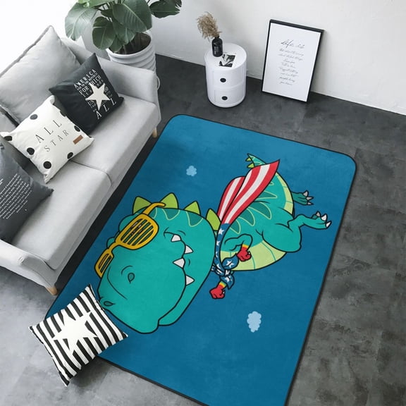 Area Rugs For Living Room Decor - Flying Superhero Dinosaur Soft Anti Slip Throw Washable Rugs 5x7 For Bedroom, Indoor Carpet For Bedroom Living Room 80x58In