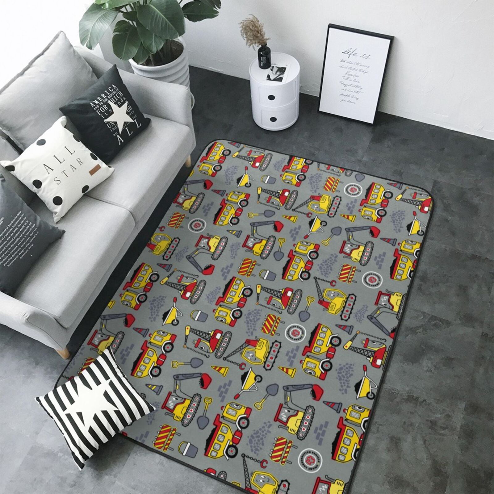 Area Rugs For Living Room Decor - Funny Construction Soft Anti Slip ...