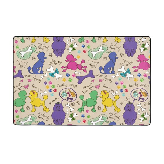 Area Rugs For Living Room Decor - Funny Cute Poodle Dog Multi Color Anti Slip Throw Washable Rugs 3x5 For Bedroom, Soft Indoor Carpet For Bedroom Living Room 60x39In