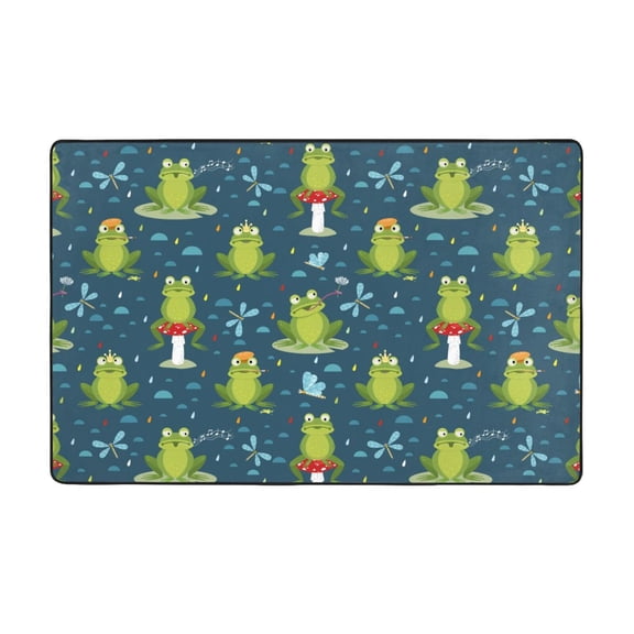 Area Rugs For Living Room Decor - Funny Frogs Dragonfly Raining Anti Slip Throw Washable Rugs 3x5 For Bedroom, Soft Indoor Carpet For Bedroom Living Room 60x39In