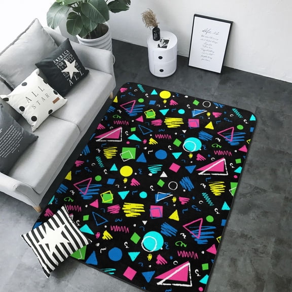 Area Rugs For Living Room Decor - Geometric 1980s Styled Soft Anti Slip Throw Washable Rugs 5x7 For Bedroom, Indoor Carpet For Bedroom Living Room 80x58In