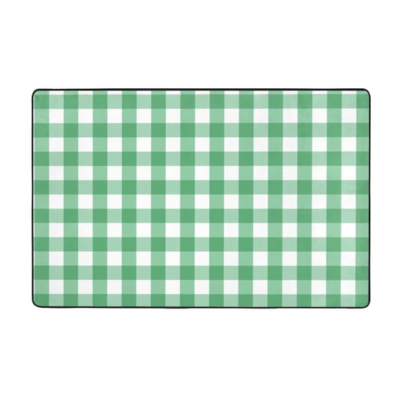 Area Rugs For Living Room Decor - Gingham White Green Plaids Checkered Anti Slip Throw Washable Rugs 3x5 For Bedroom, Soft Indoor Carpet For Bedroom Living Room 60x39In