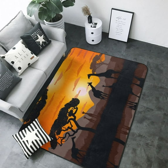 Area Rugs For Living Room Decor - Giraffes Of The African Savannah Soft Anti Slip Throw Washable Rugs 5x7 For Bedroom, Indoor Carpet For Bedroom Living Room 80x58In