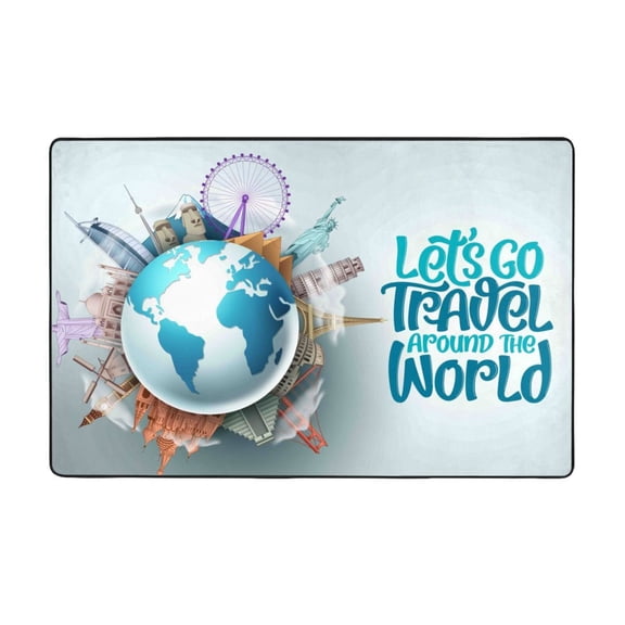 Area Rugs For Living Room Decor - Let'S Go Travel Around The World Anti Slip Throw Washable Rugs 3x5 For Bedroom, Soft Indoor Carpet For Bedroom Living Room 60x39In