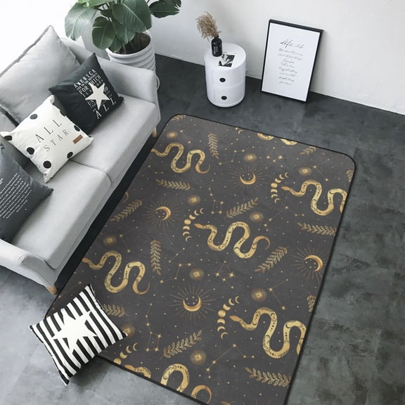 Area Rugs For Living Room Decor - Gothic Funny Golden Snake Moon Soft Anti Slip Throw Washable Rugs 5x7 For Bedroom, Indoor Carpet For Bedroom Living Room 80x58In