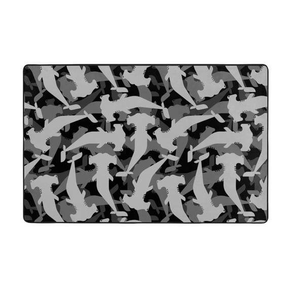 Area Rugs For Living Room Decor - Gray Camouflage Hammerhead Shark Anti Slip Throw Washable Rugs 3x5 For Bedroom, Soft Indoor Carpet For Bedroom Living Room 60x39In