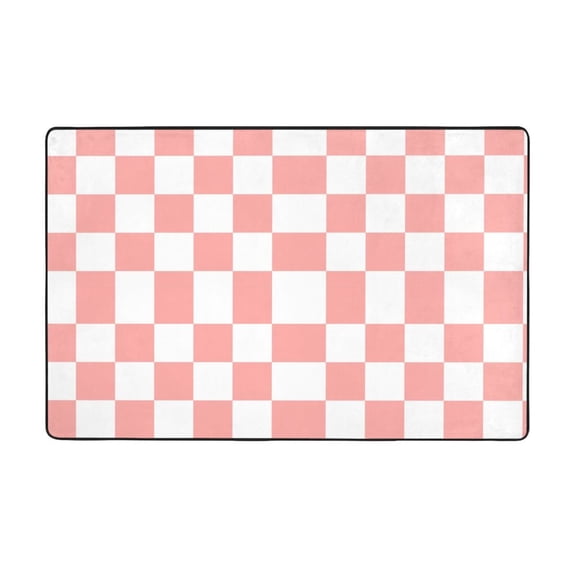 Area Rugs For Living Room Decor - Groovy 70s Vintage Pink White Grid Anti Slip Throw Washable Rugs 3x5 For Bedroom, Soft Indoor Carpet For Bedroom Living Room 60x39In