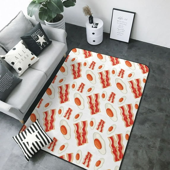 Area Rugs For Living Room Decor - Hobo Eggs Bacon Print Red White Soft Anti Slip Throw Washable Rugs 5x7 For Bedroom, Indoor Carpet For Bedroom Living Room 80x58In