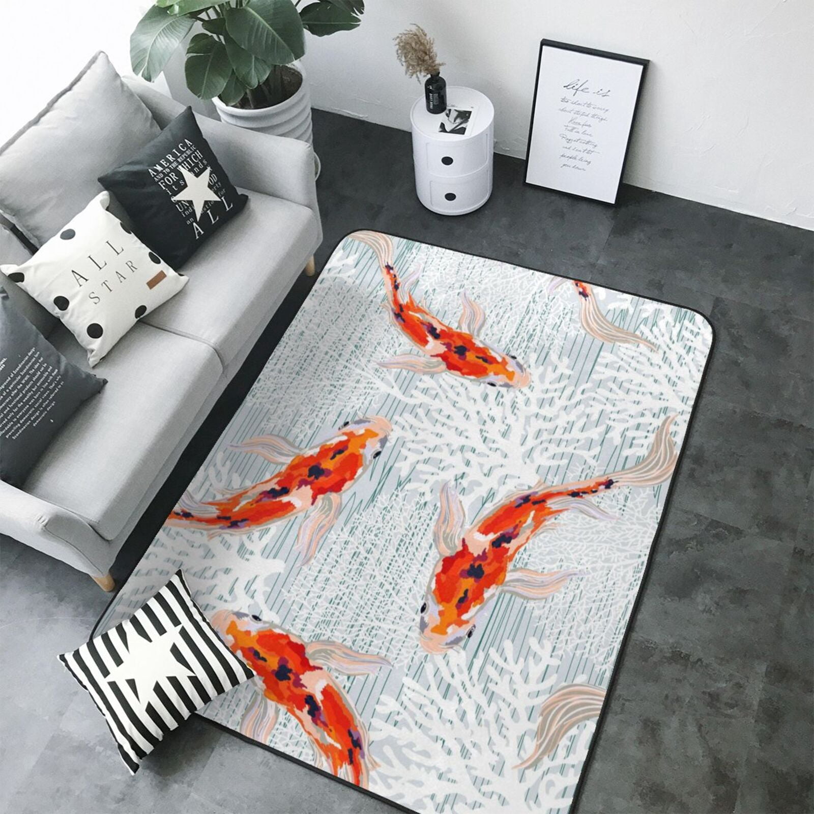 Area Rugs For Living Room Decor - Koi Fish Corals,Spring Summer Soft ...
