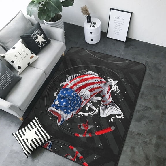 Area Rugs For Living Room Decor - Largemouth Bass Fish in USA Soft Anti Slip Throw Washable Rugs 5x7 For Bedroom, Indoor Carpet For Bedroom Living Room 80x58In