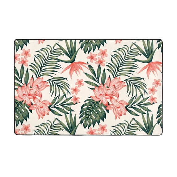 Area Rugs For Living Room Decor - Lilies Flowers Pine Green Leaves Anti Slip Throw Washable Rugs 3x5 For Bedroom, Soft Indoor Carpet For Bedroom Living Room 60x39In