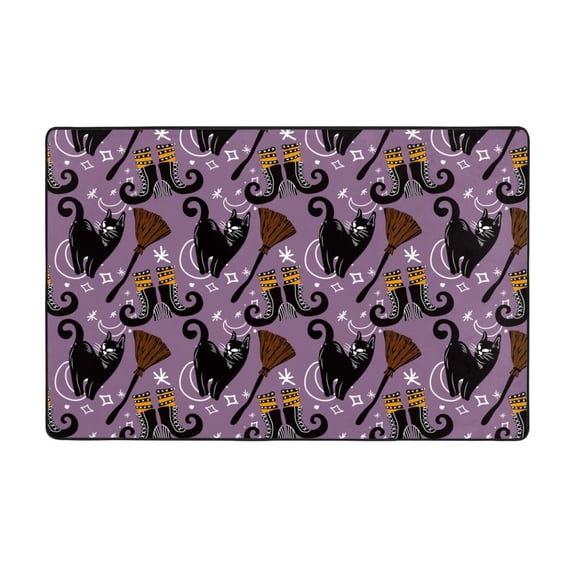 Area Rugs For Living Room Decor - Magic Style Cartoon Broom Cat Anti Slip Throw Washable Rugs 3x5 For Bedroom, Soft Indoor Carpet For Bedroom Living Room 60x39In