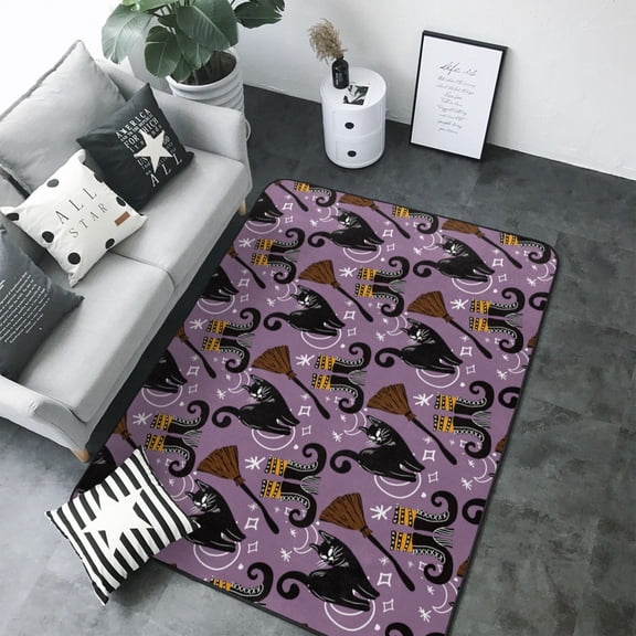 Area Rugs For Living Room Decor - Magic Style Cartoon Broom Cat Soft Anti Slip Throw Washable Rugs 5x7 For Bedroom, Indoor Carpet For Bedroom Living Room 80x58In