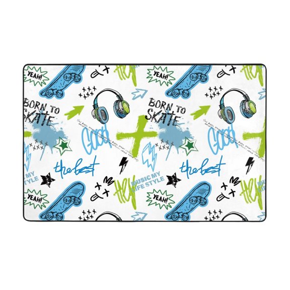 Area Rugs For Living Room Decor - Modern Skateboard Headphones Anti Slip Throw Washable Rugs 3x5 For Bedroom, Soft Indoor Carpet For Bedroom Living Room 60x39In
