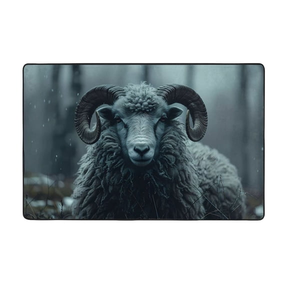 Area Rugs For Living Room Decor - Moody Ram Portrait Anti Slip Throw Washable Rugs 3x5 For Bedroom, Soft Indoor Carpet For Bedroom Living Room 60x39In