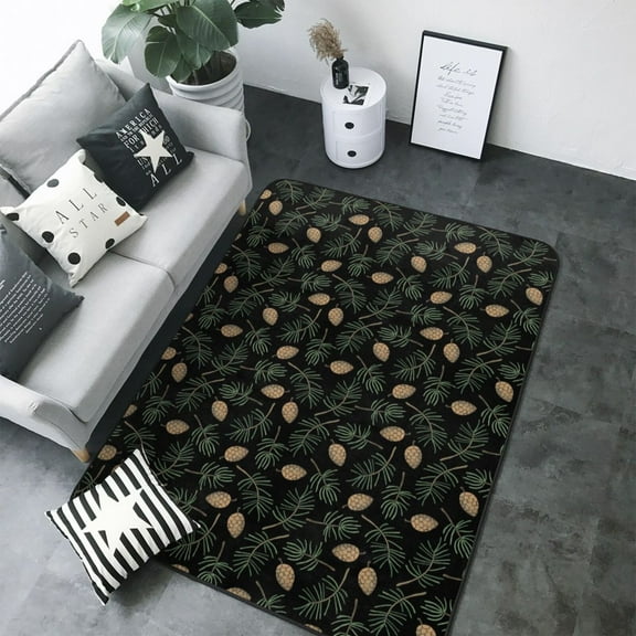 Area Rugs For Living Room Decor - Pine Cone Woodland Pattern Soft Anti Slip Throw Washable Rugs 5x7 For Bedroom, Indoor Carpet For Bedroom Living Room 80x58In