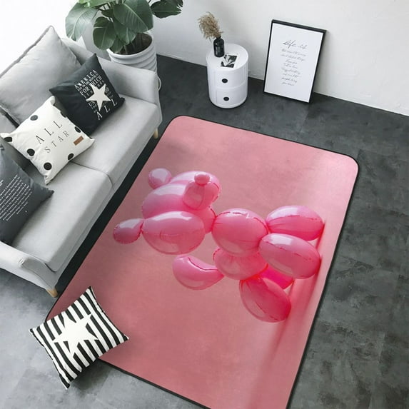 Area Rugs For Living Room Decor - Pink Balloon Puppy Art Soft Anti Slip Throw Washable Rugs 5x7 For Bedroom, Indoor Carpet For Bedroom Living Room 80x58In