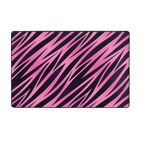 Area Rugs For Living Room Decor - Pink Black Zebra Print Striped Anti Slip Throw Washable Rugs 3x5 For Bedroom, Soft Indoor Carpet For Bedroom Living Room 60x39In