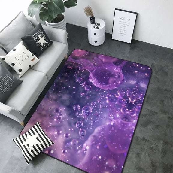 Area Rugs For Living Room Decor - Purple Bubble Abstract Art Soft Anti Slip Throw Washable Rugs 5x7 For Bedroom, Indoor Carpet For Bedroom Living Room 80x58In