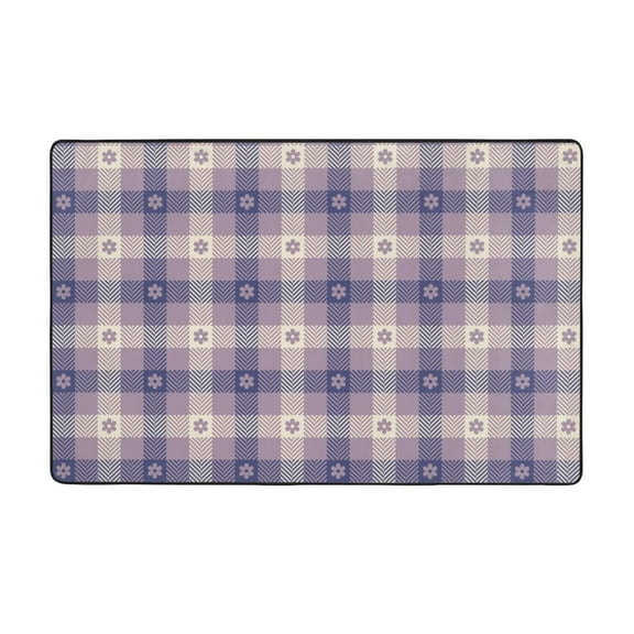 Area Rugs For Living Room Decor - Purple Gingham Check Plaid Anti Slip Throw Washable Rugs 3x5 For Bedroom, Soft Indoor Carpet For Bedroom Living Room 60x39In