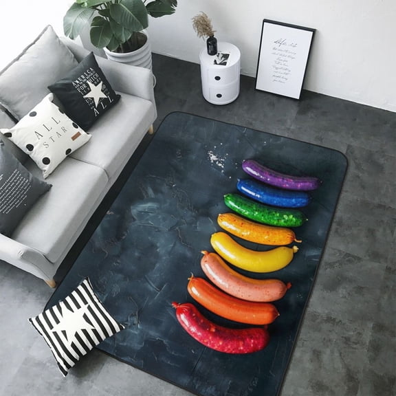 Area Rugs For Living Room Decor - Rainbow Sausages On Dark Slate Soft Anti Slip Throw Washable Rugs 5x7 For Bedroom, Indoor Carpet For Bedroom Living Room 80x58In