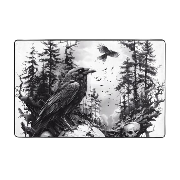 Area Rugs For Living Room Decor - Raven Skulls Forest Anti Slip Throw Washable Rugs 3x5 For Bedroom, Soft Indoor Carpet For Bedroom Living Room 60x39In