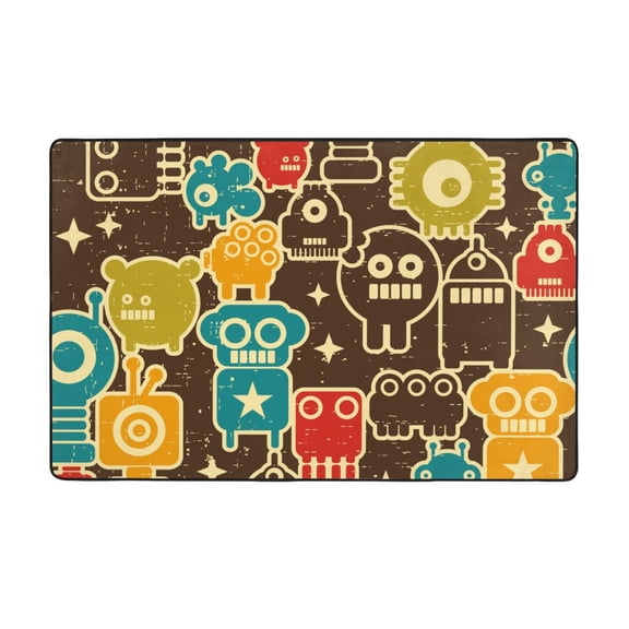 Area Rugs For Living Room Decor - Robot And Monsters Anti Slip Throw Washable Rugs 3x5 For Bedroom, Soft Indoor Carpet For Bedroom Living Room 60x39In