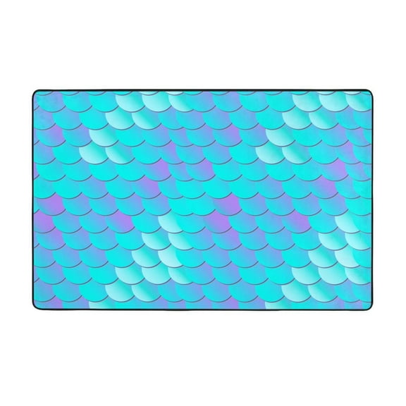 Area Rugs For Living Room Decor - Sequins Texture Blue Fish Scale Anti Slip Throw Washable Rugs 3x5 For Bedroom, Soft Indoor Carpet For Bedroom Living Room 60x39In