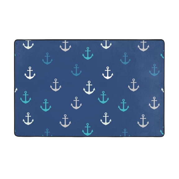Area Rugs For Living Room Decor - Ship Anchor Navyblue Cool Anti Slip Throw Washable Rugs 3x5 For Bedroom, Soft Indoor Carpet For Bedroom Living Room 60x39In