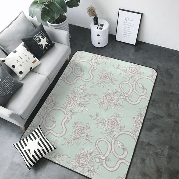 Area Rugs For Living Room Decor - Simple Sketch Snake Flower Soft Anti Slip Throw Washable Rugs 5x7 For Bedroom, Indoor Carpet For Bedroom Living Room 80x58In