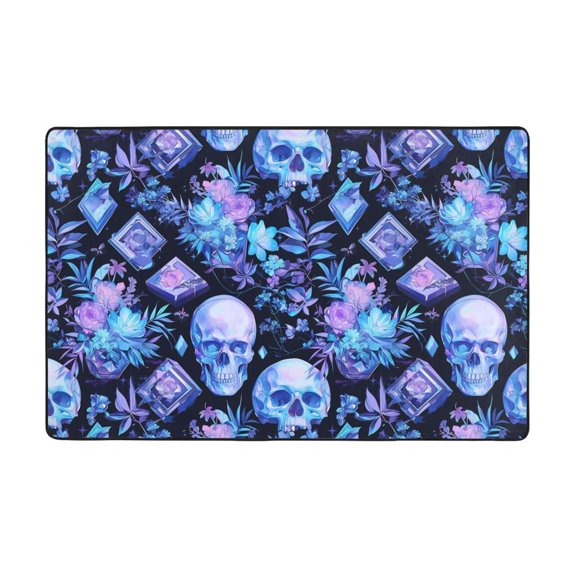 Area Rugs For Living Room Decor - Skull Blue Crystal Flower Anti Slip Throw Washable Rugs 3x5 For Bedroom, Soft Indoor Carpet For Bedroom Living Room 60x39In