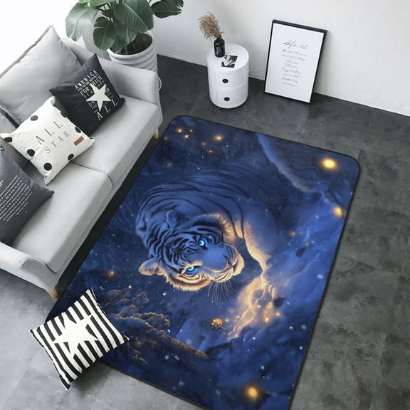 Area Rugs For Living Room Decor - Snowy White Tiger Prowling Soft Anti Slip Throw Washable Rugs 5x7 For Bedroom, Indoor Carpet For Bedroom Living Room 80x58In